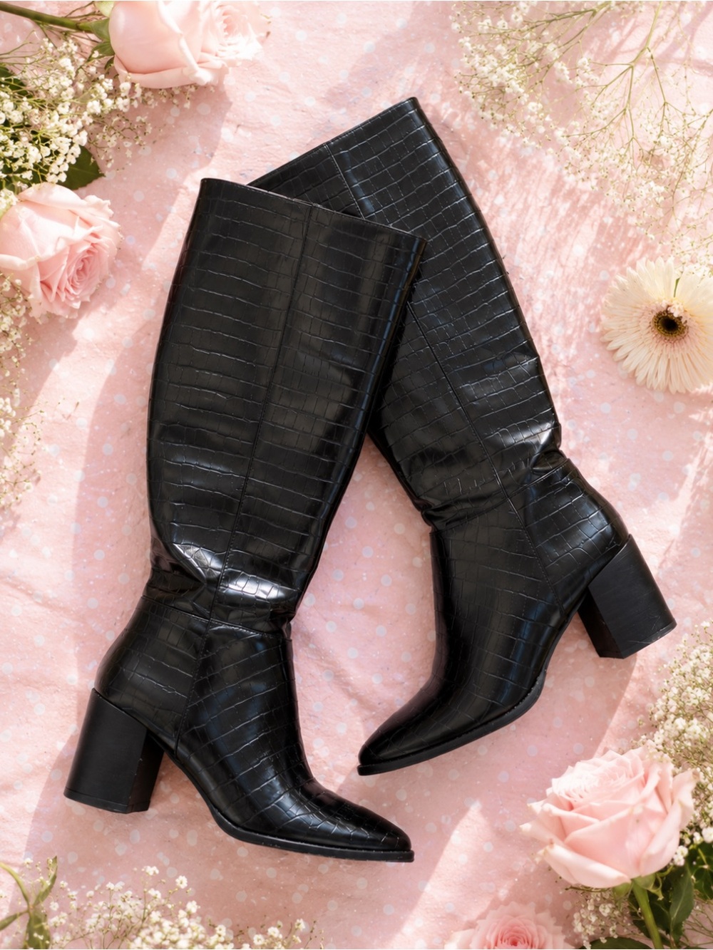 DV by Dolce Vita Tiply Black Croc Embossed Knee High Boots Size 9 Block Heel